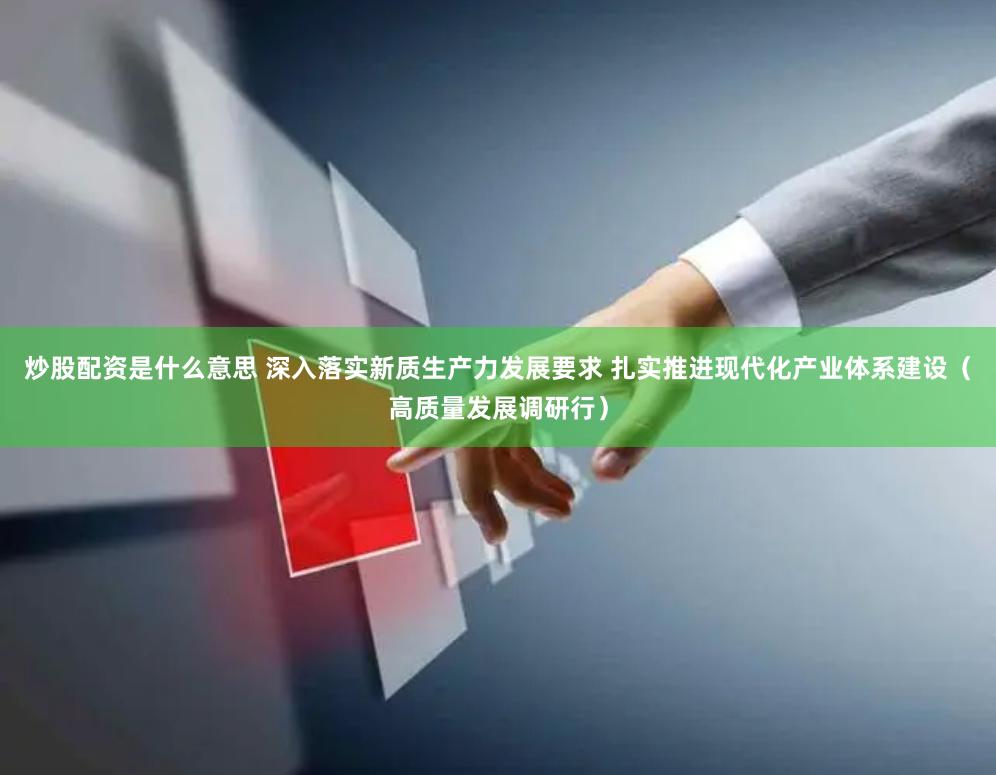 炒股配资是什么意思 深入落实新质生产力发展要求 扎实推进现代化产业体系建设（高质量发展调研行）